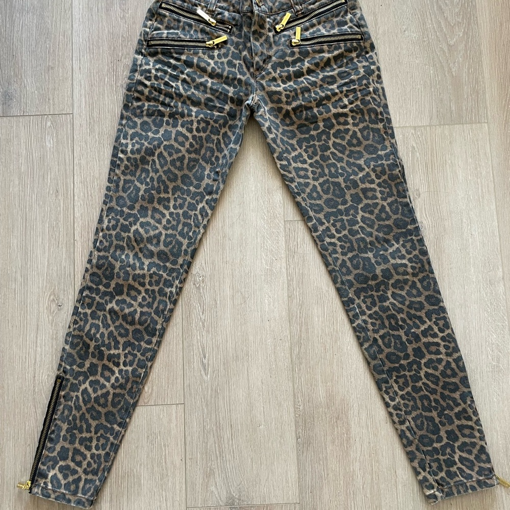 Michael Kors Leopard Print Skinny Jeans with Gold Accents